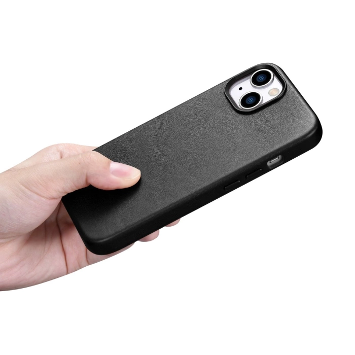 iCarer Case Leather Original Leather Case Cover pro iPhone 14 Black (WMI14220705-BK) (kompatibilní s MagSafe)