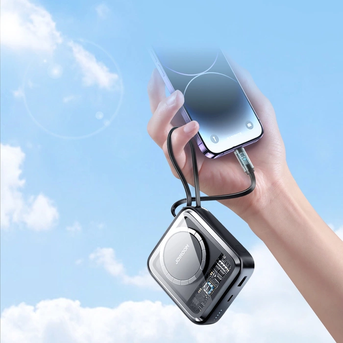 Power bank a induzione Joyroom 10000mAh Icy Series 22.5W con cavo Lightning integrato nero (JR-L007)