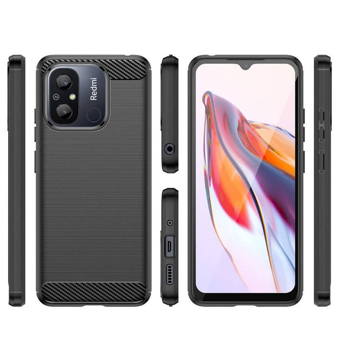 Karbonové pouzdro pro Xiaomi Redmi 11A / Poco C55 / Redmi 12C flexibilní silikonový karbonový kryt černý