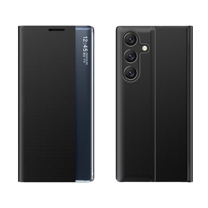 Neue Sleep Case-Hülle für Samsung Galaxy S25+ mit Klappe und Ständer – Schwarz