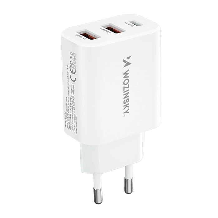 Wozinsky CWCUCW 30W USB-C / 2 x USB-A nástěnná nabíječka - bílá