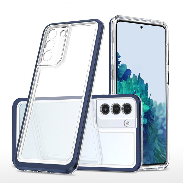 Funda transparente 3 en 1 para Samsung Galaxy S23 funda de silicona con marco azul