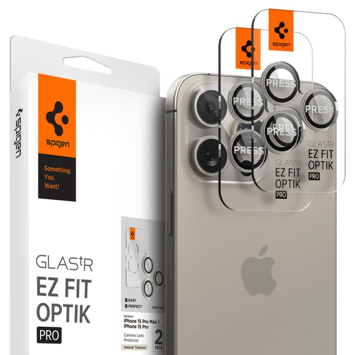 Spigen iPhone Kameraschutz Optik.tr "ez Fit" Kameraschutz 2er-Pack 14 Pro / Pro Max / 15 Pro / Pro Max Natural Titanium