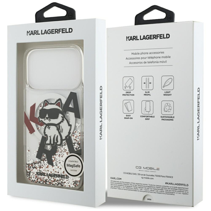Etui Karl Lagerfeld Liquid Glitter       Choupette Logo MagSafe do iPhone 17 Pro przezroczysty