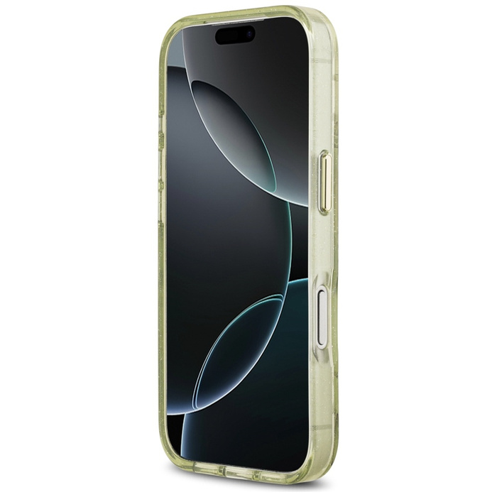 Etui Guess IML Glitter Flowers Triangle  MagSafe do iPhone 17 Pro zielony