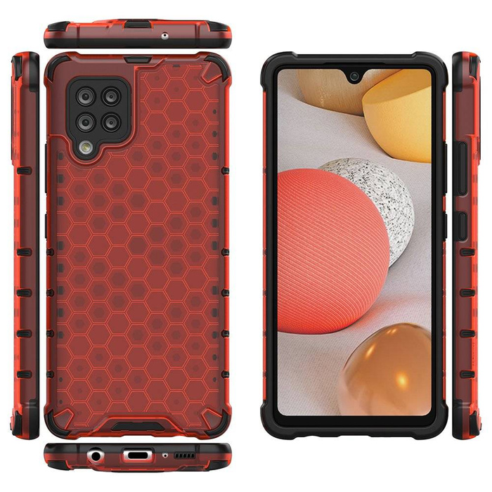 Honeycomb Handyhülle Schutzhülle mit TPU Rahmen für Samsung Galaxy A42 5G rot