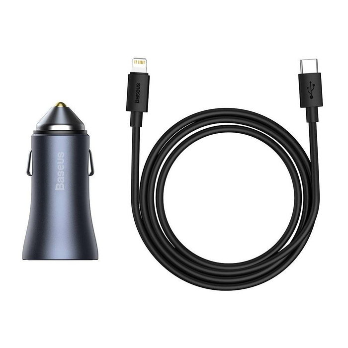 Baseus Golden Contactor Pro quick car charger USB Type C / USB 40 W Power Delivery 3.0 Quick Charge 4+ SCP FCP AFC + USB Typ C - Lightning cable gray (TZCCJD-B0G)