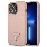 Pouzdro GUESS Apple iPhone 13 13 Pro Saffiano Triangle Logo Pink Hardcase
