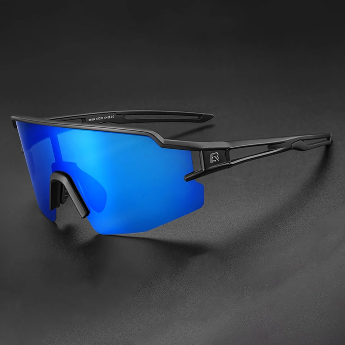 Rockbros Polarisierte Fahrradbrille mit UV-Schutz und Korrektureinsatz, blaue Gläser, Schwarz