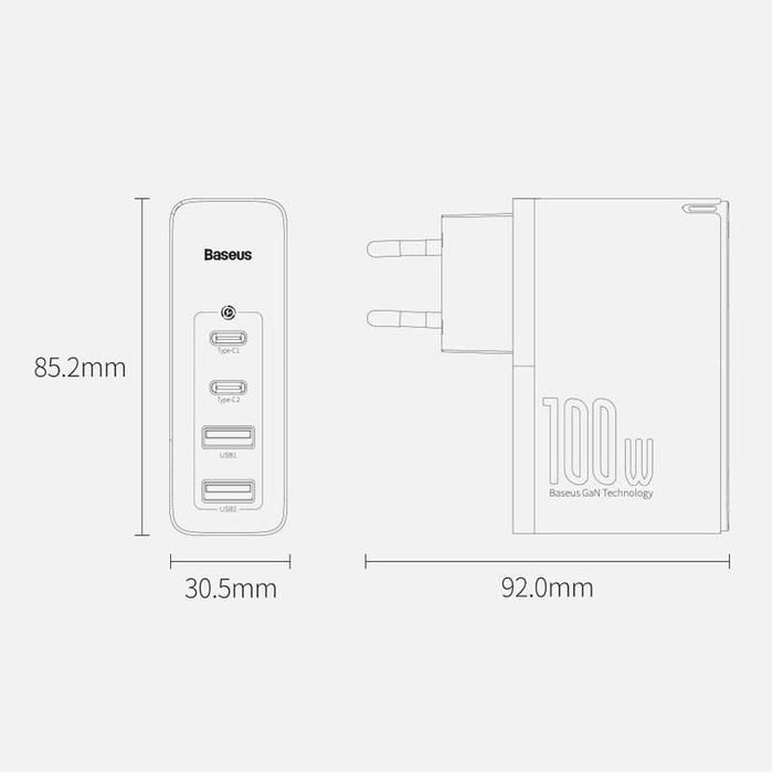 Baseus GaN2 Pro fast wall charger 100W USB / USB Typ C Quick Charge 4+ Power Delivery Black (CCGAN2P-L01)