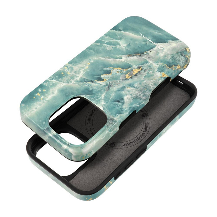 Etui na iPhone 16 PRO Forcell F-Protect Mirage zgodny z MagSafe Military Drop-Test green marble
