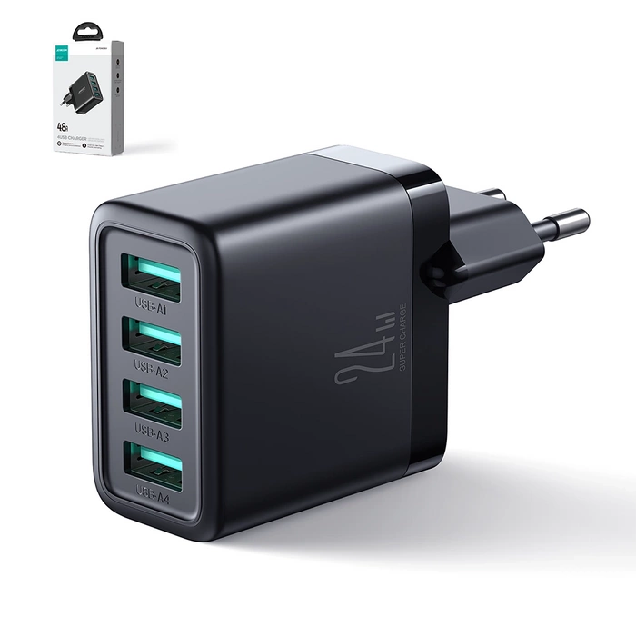 Joyroom JR-TCN03 4xUSB-A 24W 4,8A síťová nabíječka - černá