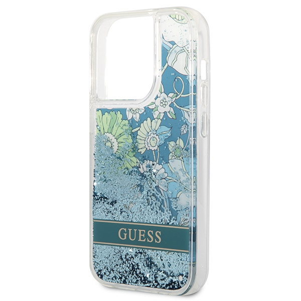 Case Guess iPhone 14 Pro 6.1" green/green hardcase Flower Liquid Glitter