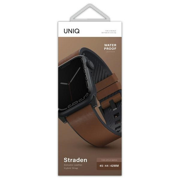UNIQ bracelet Straden Apple Watch Série 4/5/6/7/SE 42/44/45mm. Bracelet hybride en cuir brun/marron