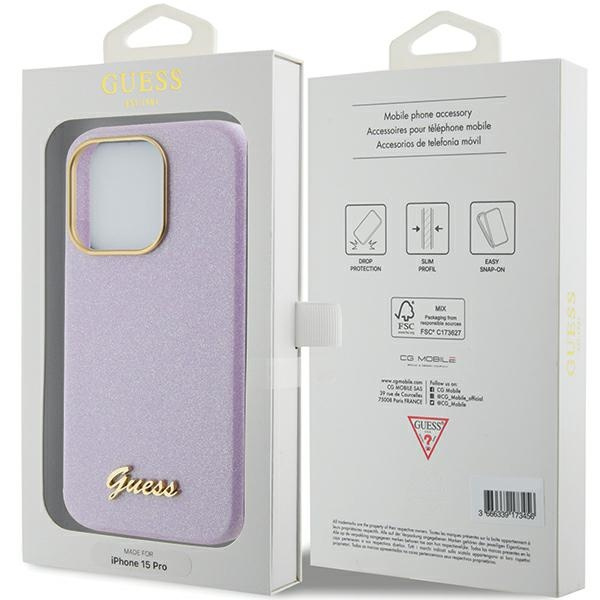 Guess GUHCP15LPGMCSL iPhone 15 Pro 6.1" lilas/lilas hardcase Glitter Glossy Script