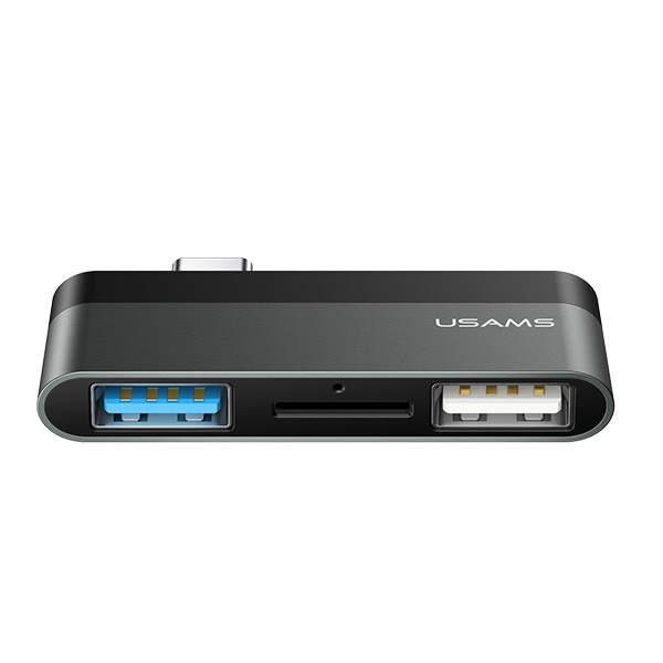 Adaptér USAMS USB-C Mini HUB 2xUSB Micro SD SJ463HUB01 US-SJ463 Grey