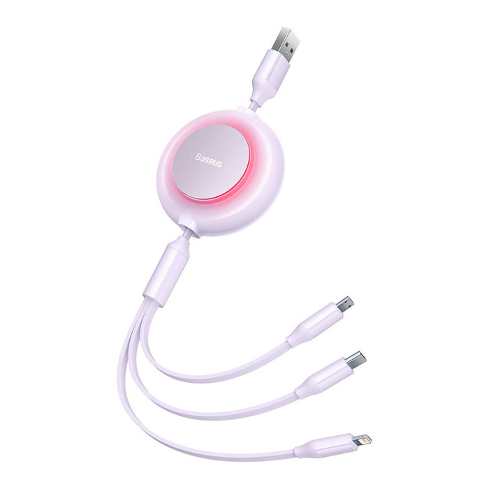 Cavo Baseus Bright Mirror 2 3in1 USB tipo A - micro USB + Lightning + USB tipo C 3.5A 1.1m viola (CAMJ010005)