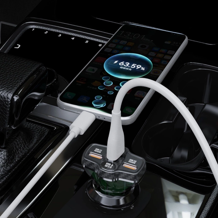 Dudao R78 78W USB-C PD / 2xUSB-A QC Autoladegerät - Schwarz