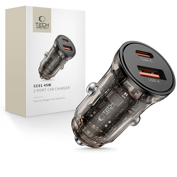 TECH-PROTECT CC01 2-PORT CAR CHARGER PD45W/QC3.0 BLACK
