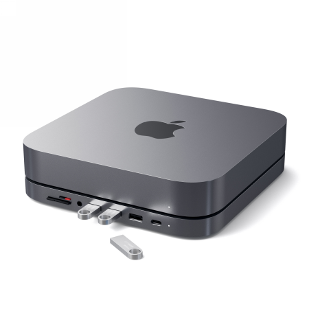 Satechi Aluminum Hub - aluminiowa podstawka do Mac Mini z Hub USB-C (USB-C, 3x USB-A, czytnik kart micro/SD, jack port) (space gray)