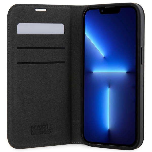 Case Karl Lagerfeld KLBKP14SSANKCPG iPhone 14 6.1" bookcase silver/silver Saffiano Karl &amp; Choupette Case