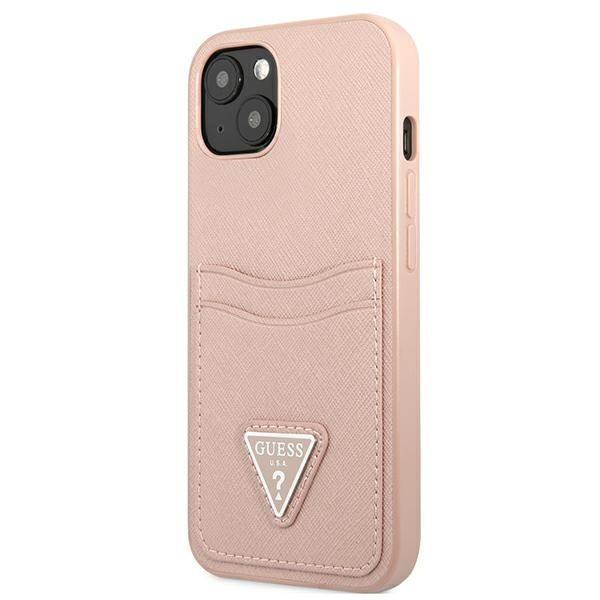 Case GUESS Apple iPhone 13 Mini Saffiano Triangle Logo Cardslot Pink Hardcase