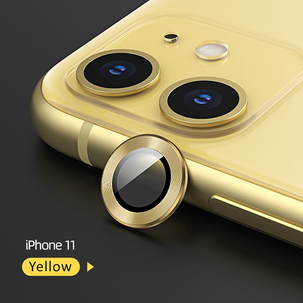 USAMS vetro temperato Apple iPhone 11 lente della macchina fotografica anello metallico vetro giallo