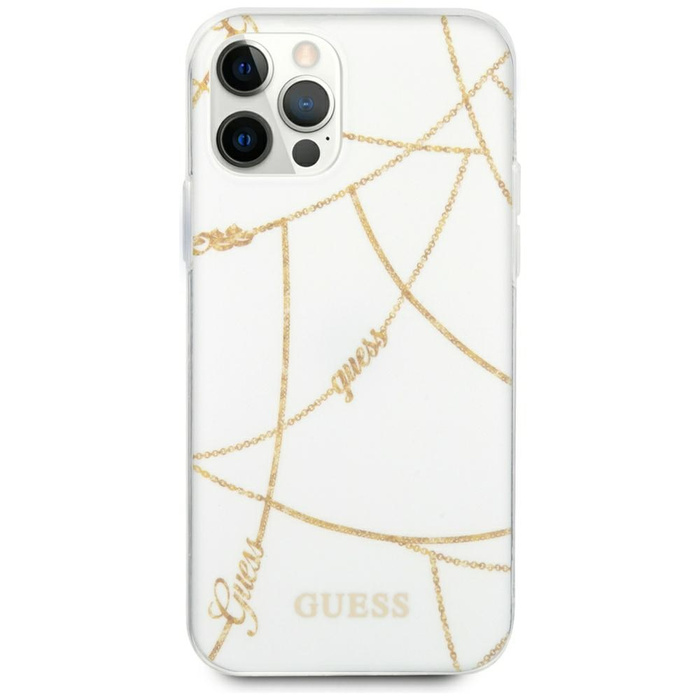 Puzdro GUESS Apple iPhone 12 Pro Max 6.7 Gold Chain Collection GUHCP12LPCUCHWH White Hardcase