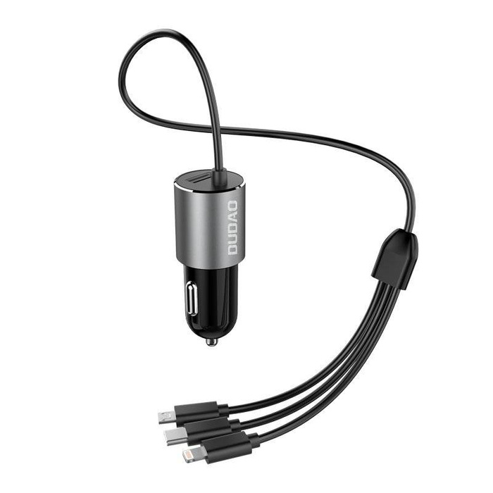 Dudao 3in1 ladergerät Auto USB 3.4 A eingebaut kabel Lightning / USB Typ C / micro USB schwarz (R5ProN schwarz)