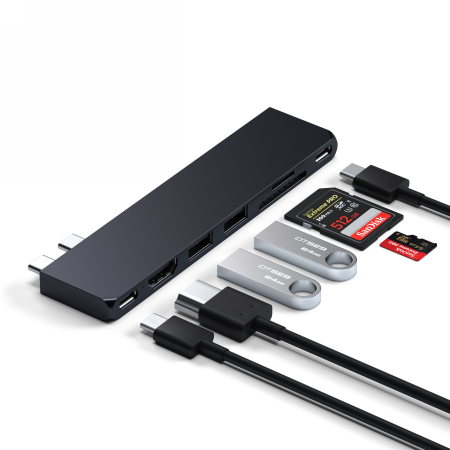 Satechi Pro Hub Slim - aluminiowy hub z podwójnym USB-C do MacBook (USB 4, HDMI, 2x USB-A, SD/microSD, USB-C) (midnight)