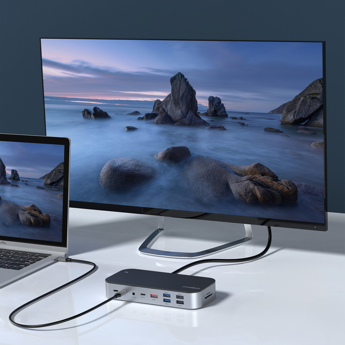 HUB Choetch M52 USB-C – USB-C PD/USB-C/USB-A/HDMI/VGA/DP/SD/TF/RJ45/AUX – grau