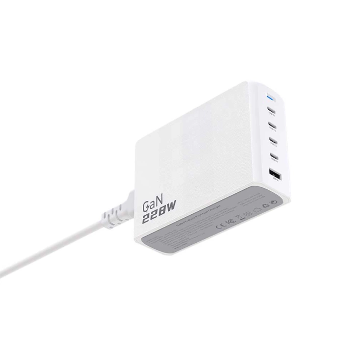 Dudao A228EU GaN-Ladegerät 1x USB-A 4x USB-C PD 228W - Weiß