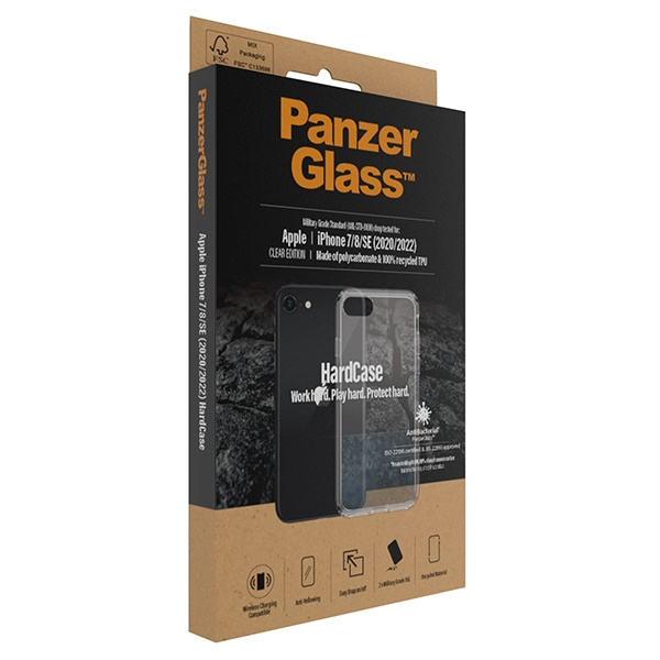 PanzerGlass HardCase iPhone SE 2022 / SE 2020 / 7 / 8 Antibakteriell Militärische Qualität Mandarine transparent 0377