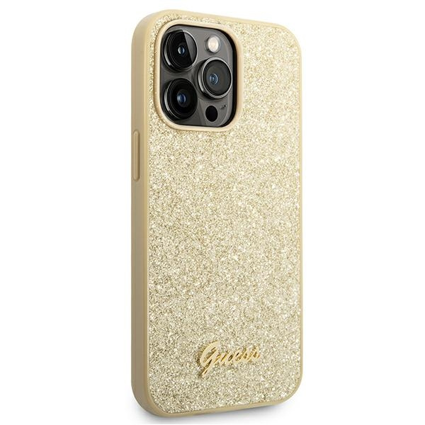 Hülle Guess iPhone 14 Pro 6.1" gold/gold hart case Glitter Schrift