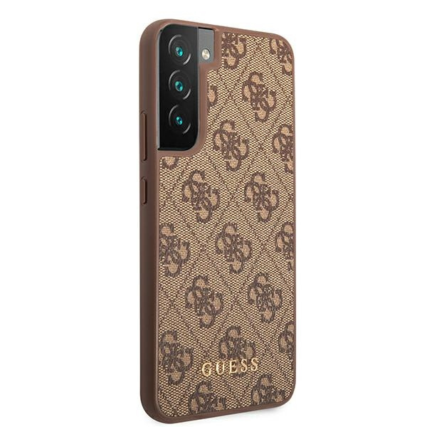 Cover GUESS Custodia rigida per Samsung Galaxy S22 4G in metallo dorato con logo marrone