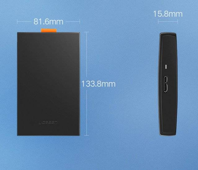 Ugreen Schacht für HDD SSD Festplattengehäuse 2,5'' SATA USB 3.2 Gen 1 (5 Gbps) Micro USB SuperSpeed + 0,5 m Kabel schwarz (CM237 60353)
