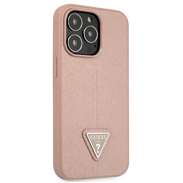 Case GUESS Apple iPhone 13 13 Pro Saffiano Triangle Logo Pink Hardcase