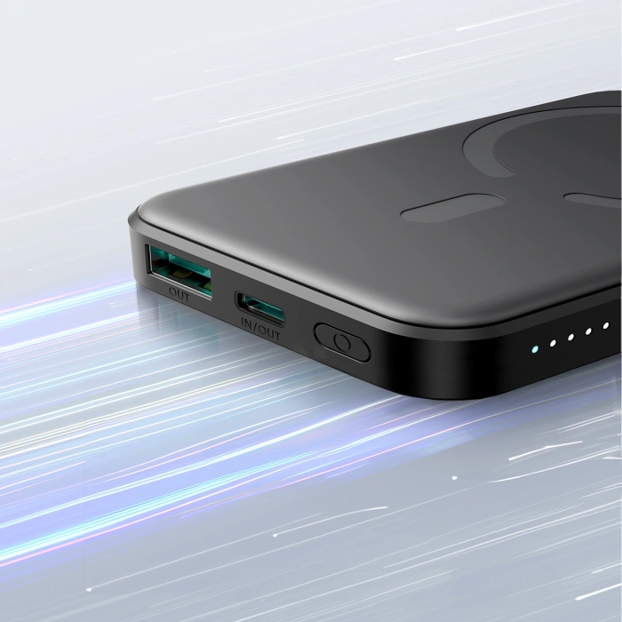 Powerbank Joyroom JR-W020 Mini 5000mAh USB-A USB-C indukcyjny 20W - czarny + kabel USB-C / USB-C