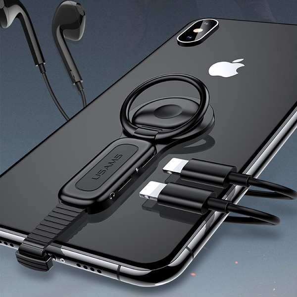 USAMS Lightning 2-in-1 Adattatore di supporto ad anello nero