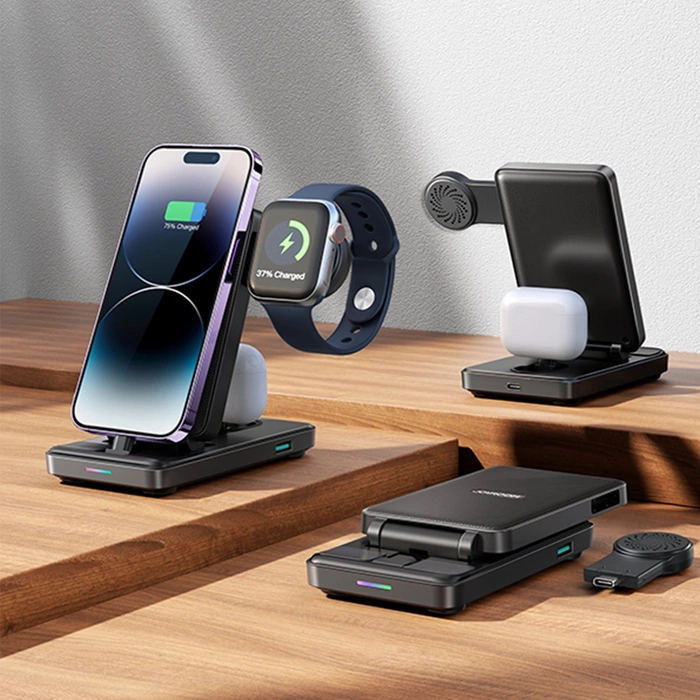 Joyroom JR-WQS02 iPhone AirPods Apple Watch 4v1 nabíjecí stanice skládací – černá