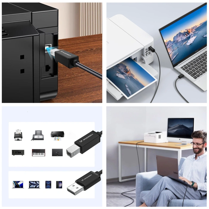 Kabel Wozinsky WKDDY4S USB-B - USB-A 480Mb/s 1m - czarny