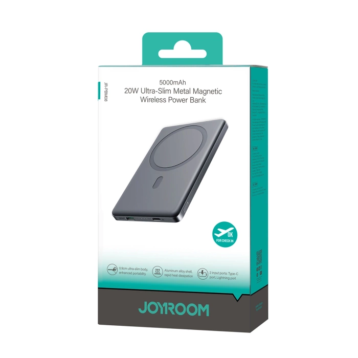 Powerbank Joyroom JR-PBM08 5000mAh 20W ultradünn mit induktivem Laden - grau