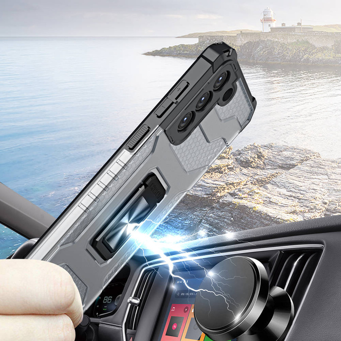 Crystal Ring Case robuste Kickstand TPU/PC Panzer Handyhülle Hard Case für Samsung Galaxy S21+ 5G (S21 Plus 5G) blau