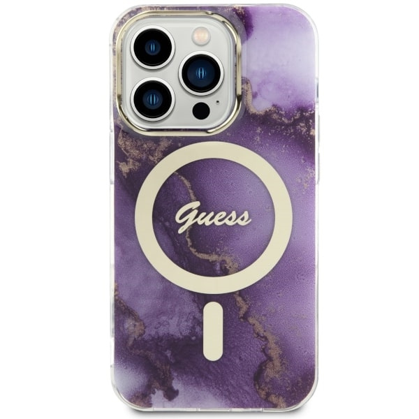 Hülle Guess GUHMP14LHTMRSU iPhone 14 Pro 6.1" lila/violett hartcase Golden Marble MagSafe Case