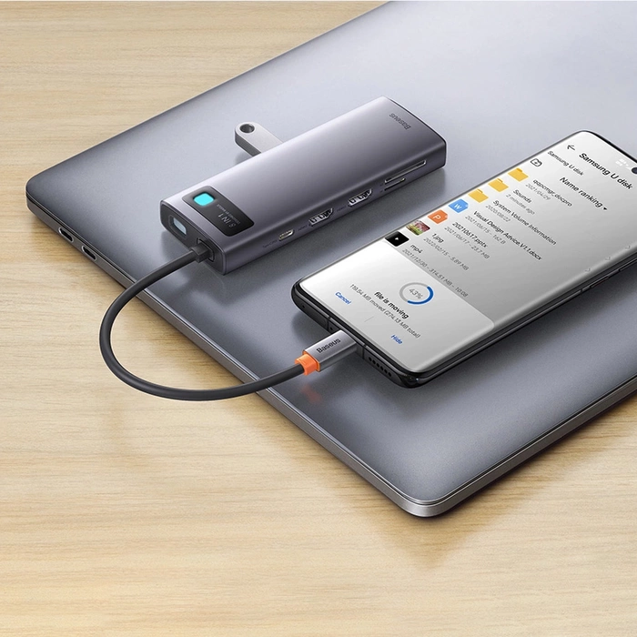 [APRÈS RETOUR] Station d'accueil Baseus Metal Gleam Series 8-en-1 USB Type C HUB - 2 x HDMI / 3 x USB 3.2 Gen. 1 / 1 x Power Delivery / 1 x lecteur de carte SD / 1 x lecteur de carte TF gris (WKWG050113)