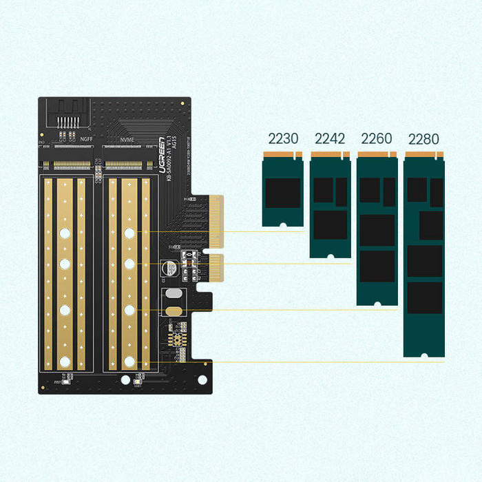 Rozšiřující karta Ugreen PCIe 3.0 x4 pro M.2 M-Key / M.2 B-Key SSD černá (CM302)