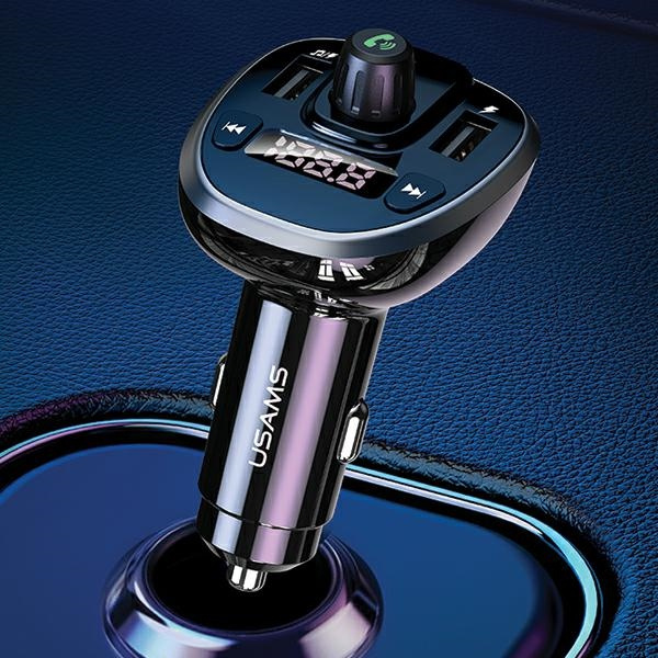 USAMS kihangosító FM adóval Bluetooth 5.0 MP3 lejátszó Töltő 2xUSB 3.4A C21 CC115GC01 US-CC115 Fekete US-CC115
