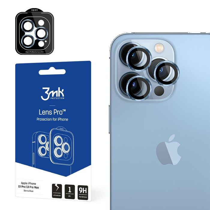 3mk Lens Protection Pro iPhone 13 Pro / 13 Pro Max blue/sierra blue Protection for camera lens with mounting frame 1pc.