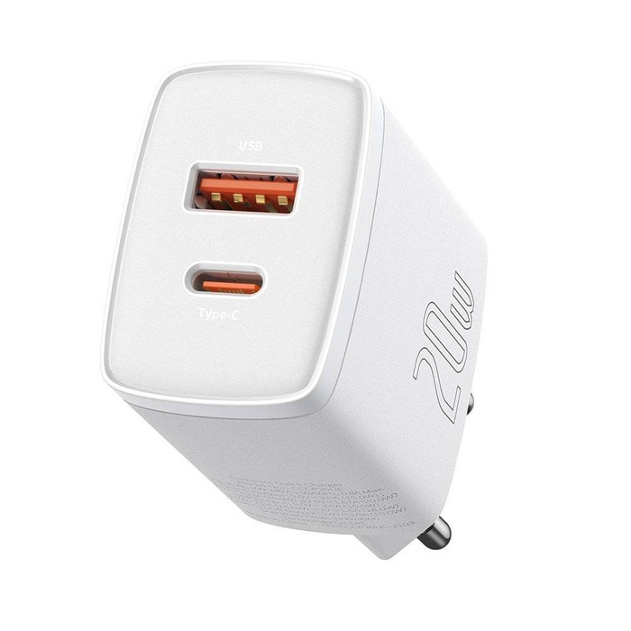 Kompaktní rychlá nabíječka Baseus USB / USB typu C 20W 3A napájení Quick Charge 3.0 bílá (CCXJ-B02)