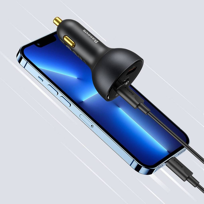 Chargeur de voiture à charge rapide multi-ports Baseus Qualcomm® Quick Charge ™ 5 Technology C + C + U 160W ensemble gris （avec câble de charge rapide de la série Baseus Xiaobai Type-C à Type-C 100W (20V / 5A) 1m Noir）